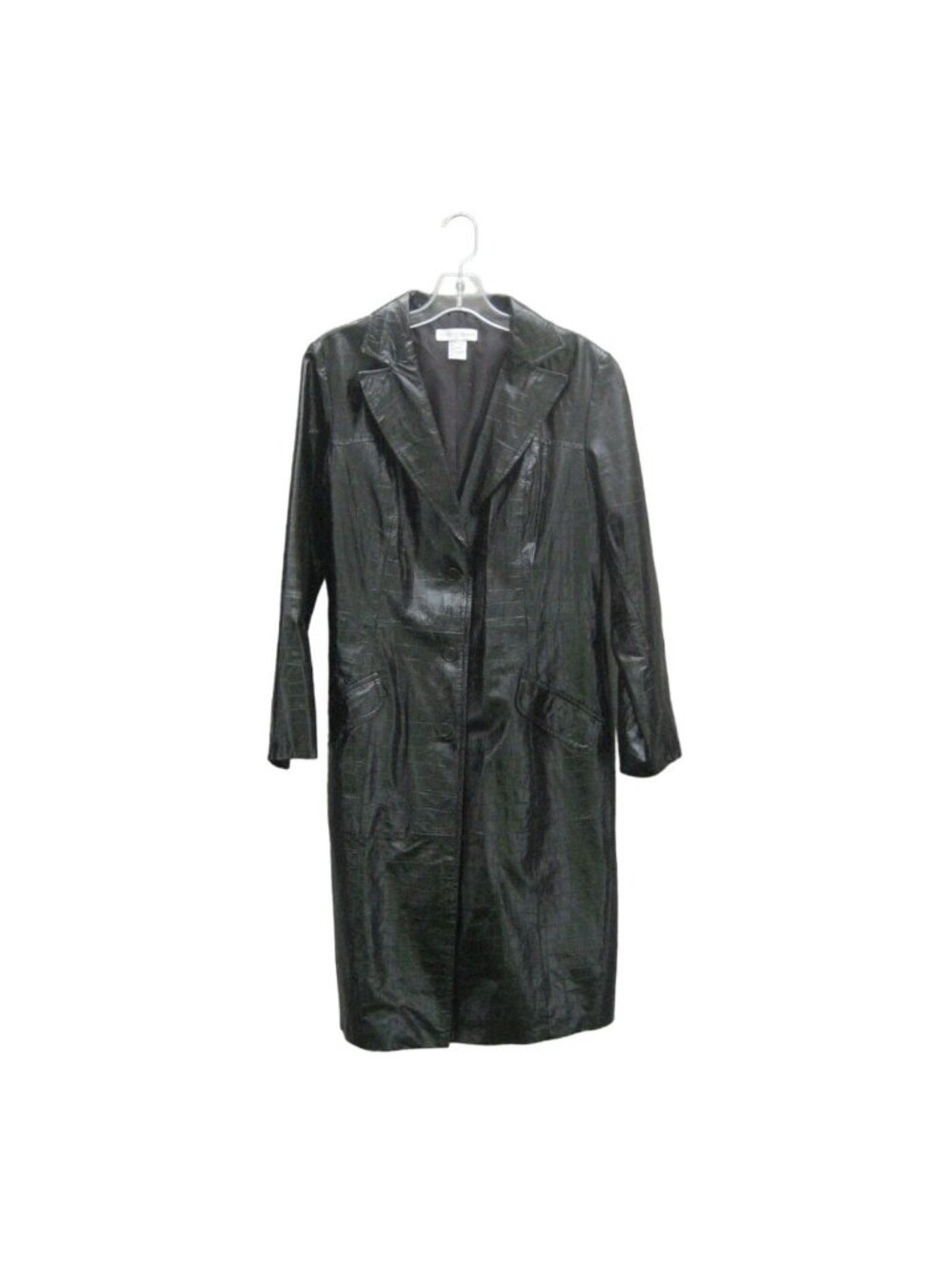 Newport News Jacket Leather Lined Size 12 Black Animal Print Long